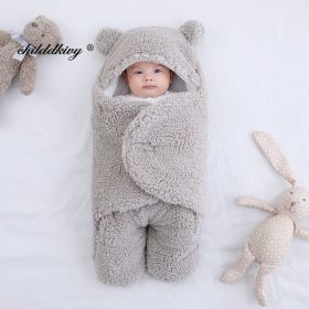 Soft Newborn Baby Wrap Blankets Baby Sleeping Bag Envelope For Newborn Sleepsack Cotton thicken Cocoon for baby 0-9 Months (Color: gray-Fleece)
