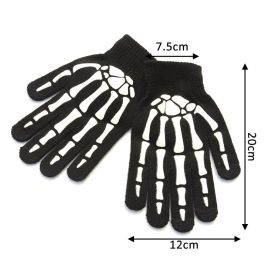Halloween Supplies Luminous Gloves for Winter Hand Warmer Non Slip Horror Hand Bone Skull Grimace Mitten Unisex Keep Warm Gloves (Color: Bone long finger)