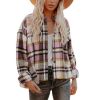 Womens Flannel Plaid Casual Button Down Shirt Blouses Shacket Jackets