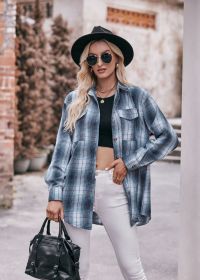 Women's Plaid Shacket Long Sleeve Button Down Flannel Shirts Plaid Jacket Coats With Chest Pocketed (size: L)