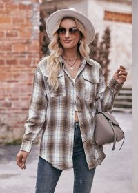 Women's Plaid Shacket Long Sleeve Button Down Flannel Shirts Plaid Jacket Coats With Chest Pocketed (size: 2XL)