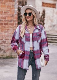 Women's Flannel Plaid Shacket Long Sleeve Button Down Flannel Shirts Plaid Jacket Coats With Chest Pocketed (size: S)