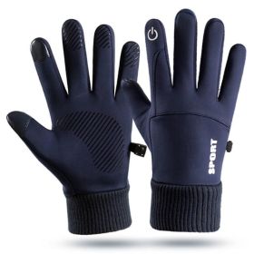 Men Winter Waterproof Cycling Gloves Outdoor Sports Running Motorcycle Ski Touch Screen Fleece Gloves Non-slip Warm Full Fingers (Color: Blue)
