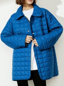 Women's Autumn Winter Loose Padded Jacket Casual Lapel Belted Mid-Length Straight Jackets Female 2022 Office Ladies Warm Coat (Color: Blue)
