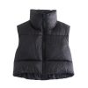 Brown Cropped Sleeveless Down Jacket Vest Coat Female Stand Collar Zipper Waistcoat 2021 Autumn Winter Ladies Casual Outerwear