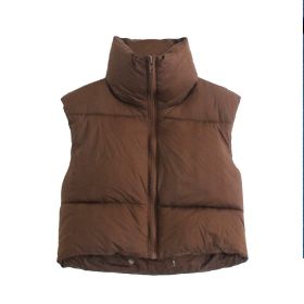 Brown Cropped Sleeveless Down Jacket Vest Coat Female Stand Collar Zipper Waistcoat 2021 Autumn Winter Ladies Casual Outerwear (Color: HFG4336 brown)
