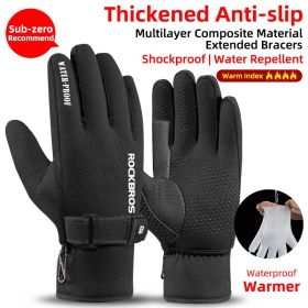ROCKBROS Winter Gloves Bicycle Motorcycle SBR Men Women Full Finger Windproof Gloves Warm Fleece Skiing Glove Cycling Equipment (Color: S074BK)