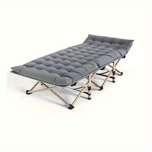 75" Folding Camping Cot, Heavy Duty Sleeping Cots with Carry Bag, Double Layer Oxford Portable Travel Camp Cots for Home, Office Nap and Outdoor Beach