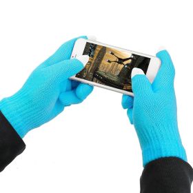 Unisex Winter Knit Gloves Touchscreen Outdoor Windproof Cycling Skiing Winter Warm Gloves (Color: Blue)