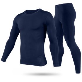 Men Thermal Underwear Set Long Johns Pants Long Sleeve Soft Underwear Kit Top Bottom Winter Sports Suits (Color: Navy)