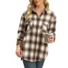 Womens Plaid Shirts Flannel Lapel Button Down Long Sleeve Shacket Jacket Loose Blouse Tops