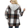 Women's Flannel Plaid Jacket Long Sleeve Button Down Shirts Hooded Coats Shacket