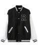 Plus Size Letter R Embroidered Colorblock Varsity Jacket; Women's Plus Button Down Casual Baseball Jacket