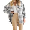 Womens Flannel Wool Blend Plaid Button Down Shacket Jacket Thick Coat