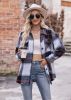 Women's Flannel Plaid Shacket Long Sleeve Button Down Flannel Shirts Plaid Jacket Coats With Chest Pocketed